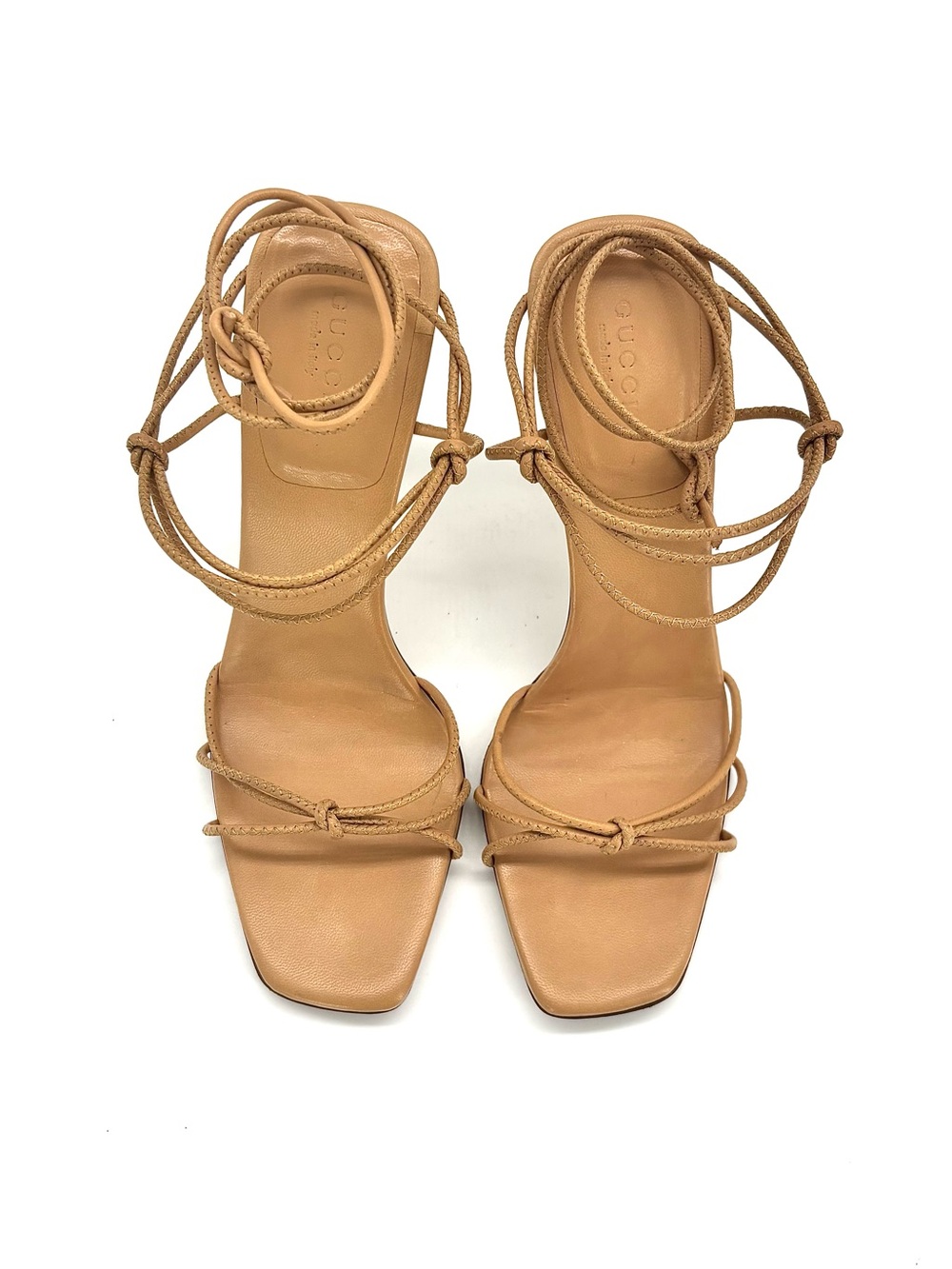 Gucci Tom Ford Vintage SS 2002 Beige Bamboo Lace Up High Heel Sandals 9 - Picture 8 of 10